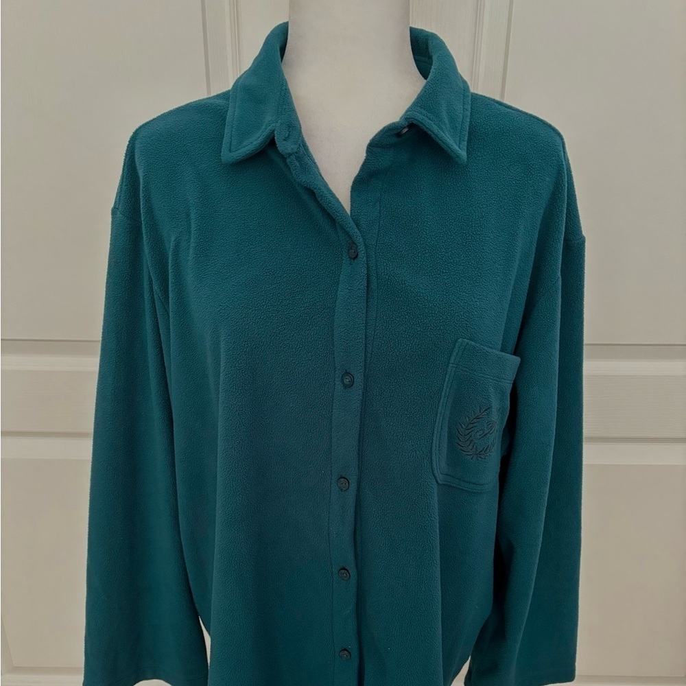 Pink Victoria’s Secret Teal Button-Up Fleece Lounge Sleep Casual Shirt